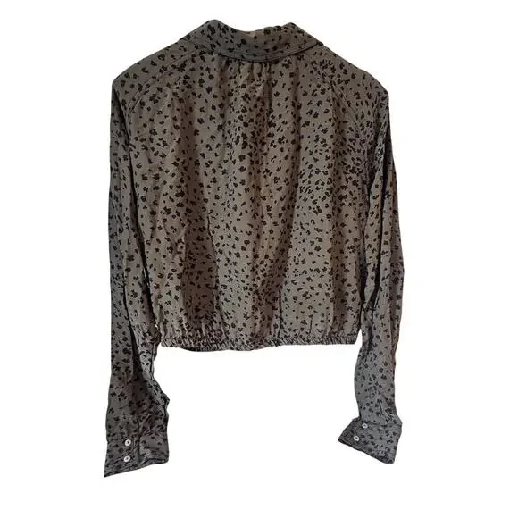 Free People Wishing Well Green Black Cheetah Crop Blouse Women Small - Picture 3 of 8